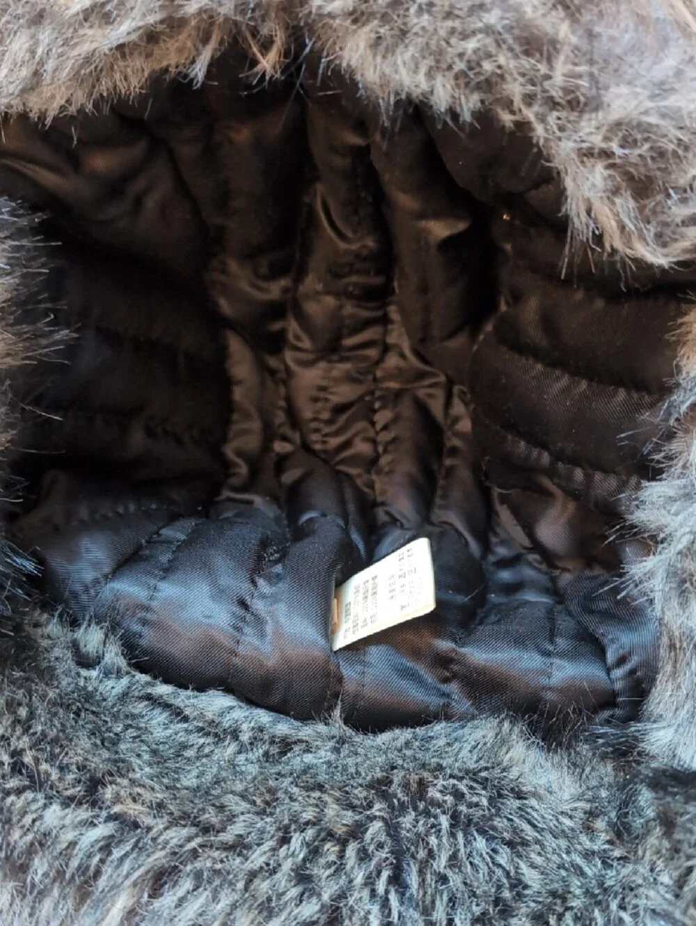 Grey Faux Fur Trapper Hat with Nordic Knit Pattern